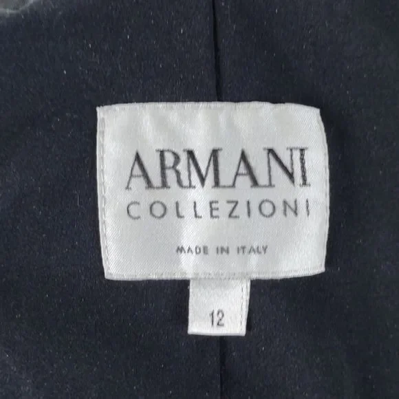 Armani Collezioni Black Wool Blazer Size 12 Notch Lapel One Button Jacket